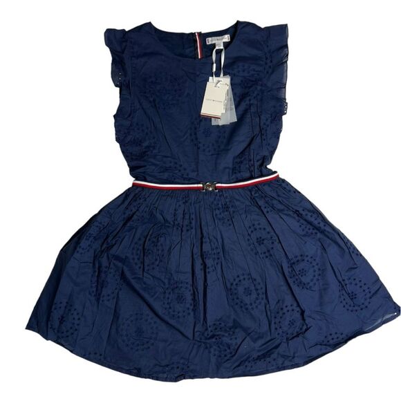 Tommy Hilfiger Navy Blue Short Sleeve Eyelet Dress Girls Size 14 NWT - Picture 9 of 9